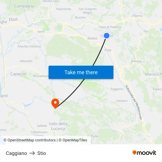 Caggiano to Stio map