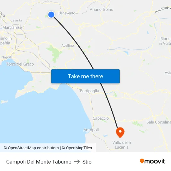 Campoli Del Monte Taburno to Stio map