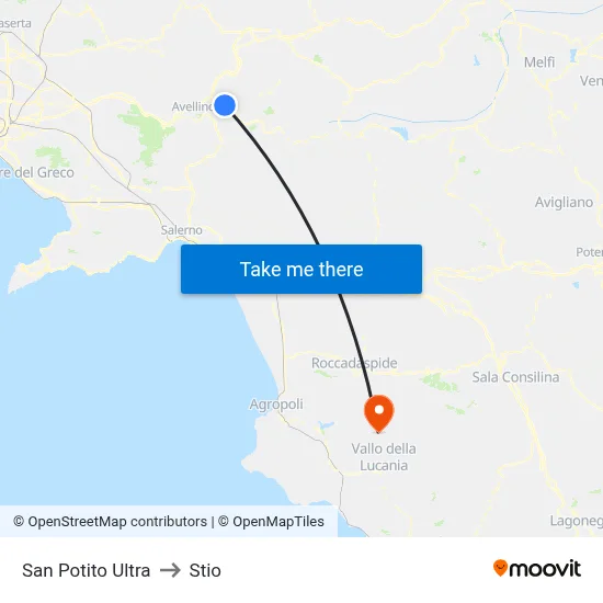 San Potito Ultra to Stio map
