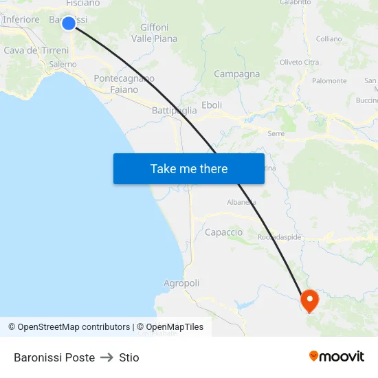 Baronissi Poste to Stio map