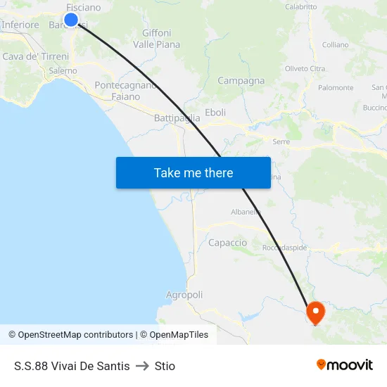 S.S.88 Vivai De Santis to Stio map