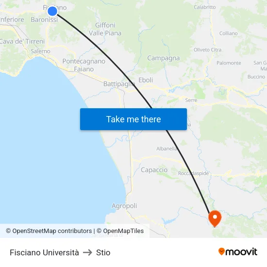 Fisciano Università to Stio map