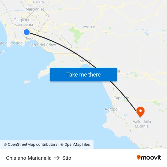 Chiaiano-Marianella to Stio map