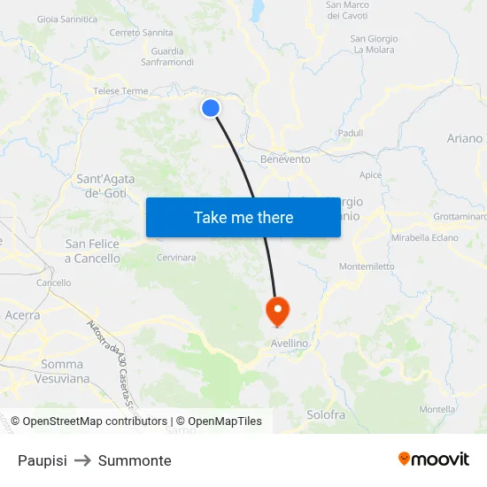 Paupisi to Summonte map