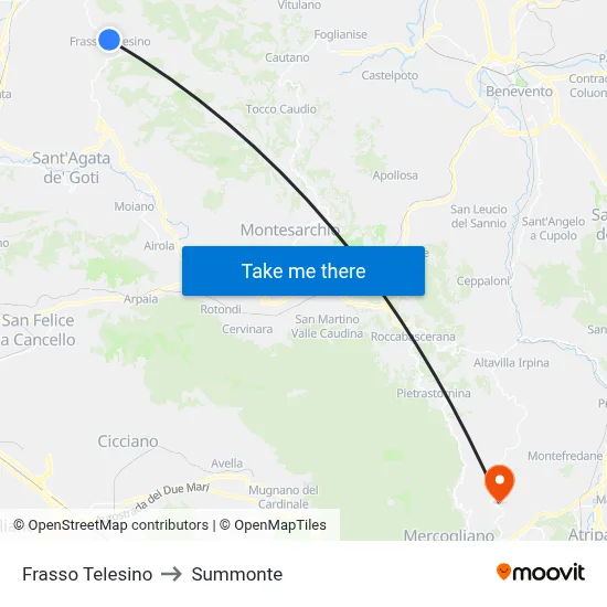 Frasso Telesino to Summonte map