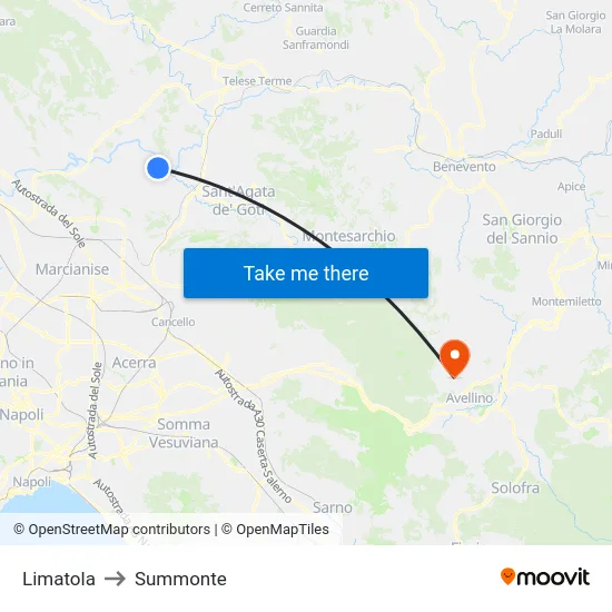 Limatola to Summonte map