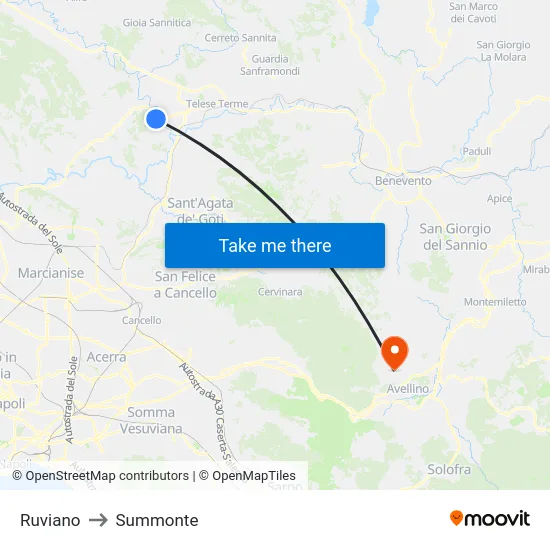 Ruviano to Summonte map