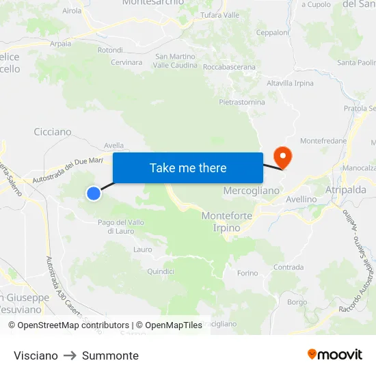 Visciano to Summonte map