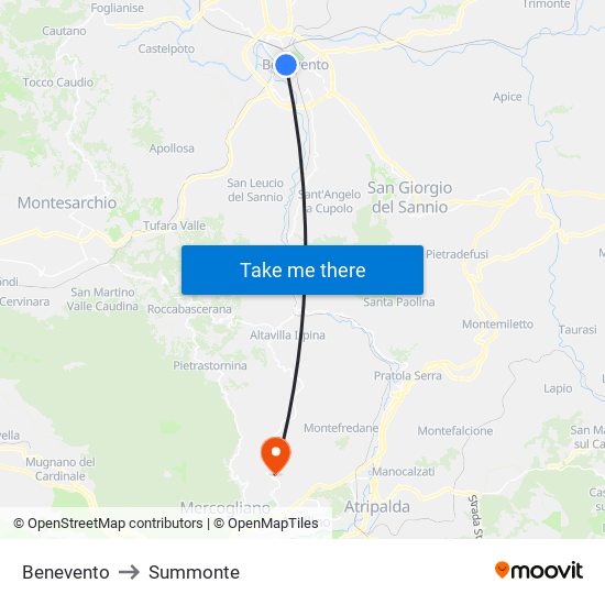 Benevento to Summonte map