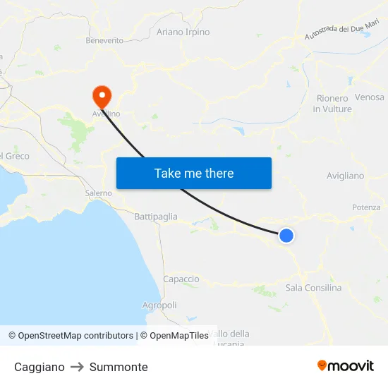 Caggiano to Summonte map