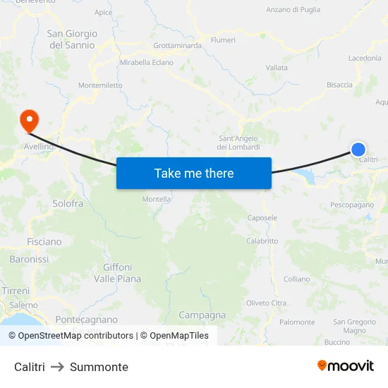 Calitri to Summonte map