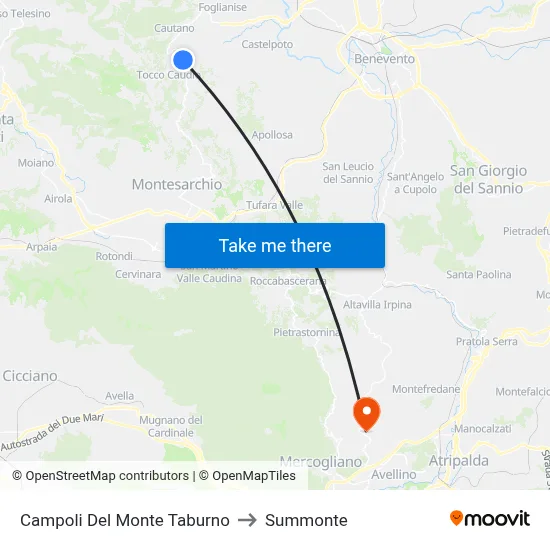 Campoli Del Monte Taburno to Summonte map