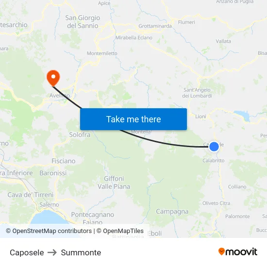 Caposele to Summonte map