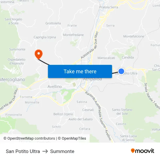 San Potito Ultra to Summonte map