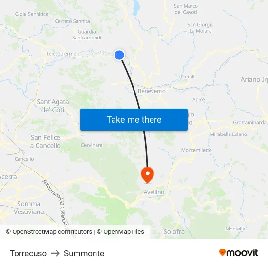 Torrecuso to Summonte map