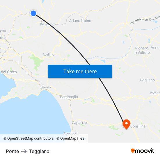 Ponte to Teggiano map
