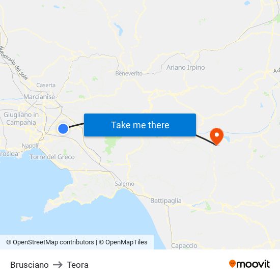 Brusciano to Teora map