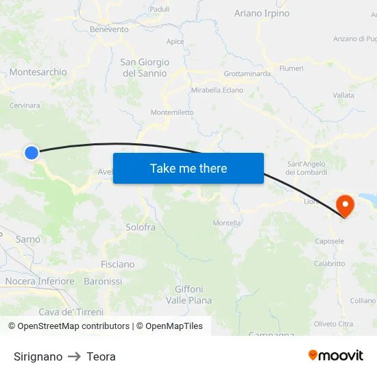Sirignano to Teora map