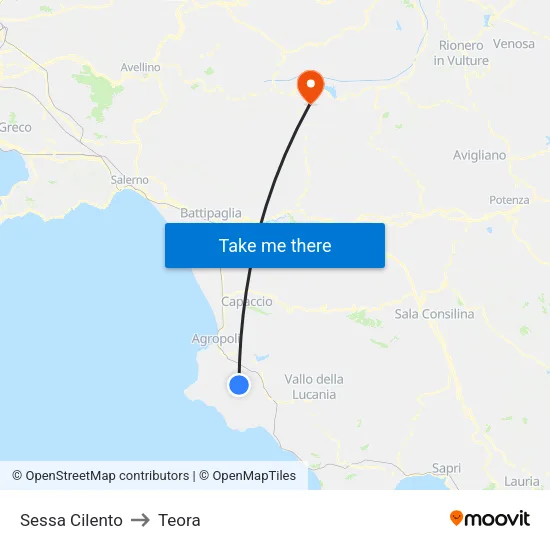 Sessa Cilento to Teora map