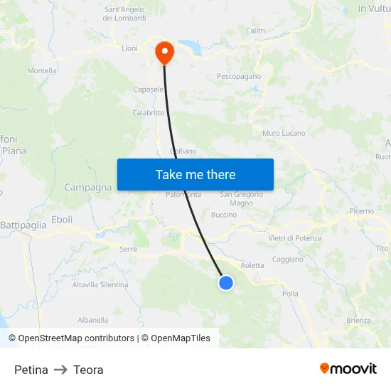 Petina to Teora map