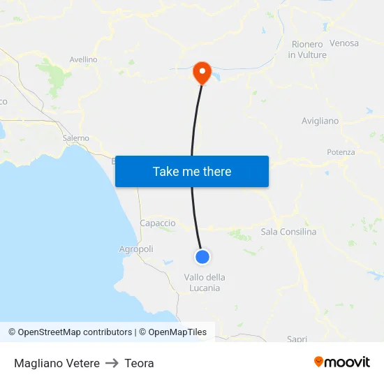 Magliano Vetere to Teora map