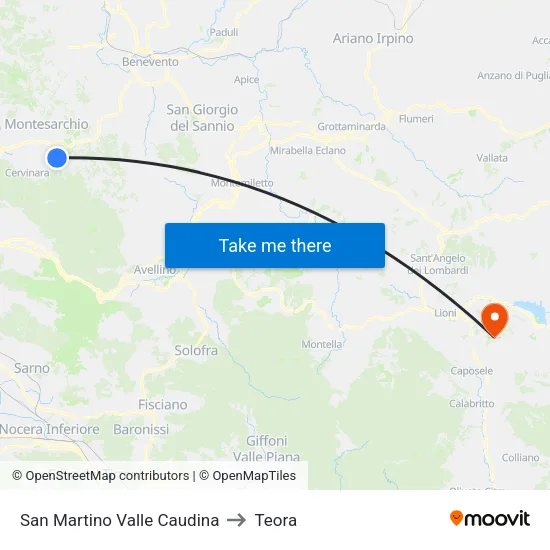 San Martino Valle Caudina to Teora map