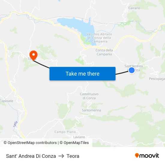 Sant'Andrea di Conza to Teora map