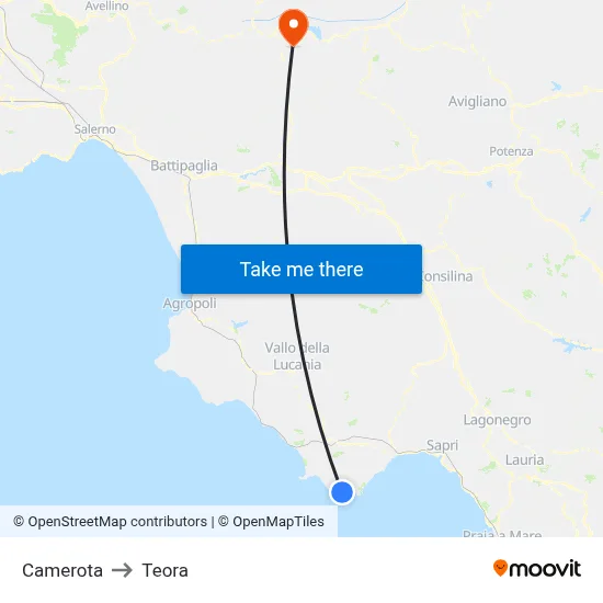 Camerota to Teora map