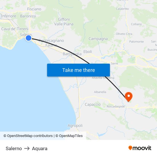 Salerno to Aquara map