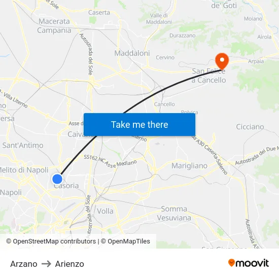 Arzano to Arienzo map