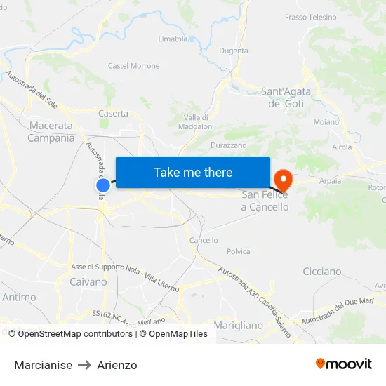 Marcianise to Arienzo map