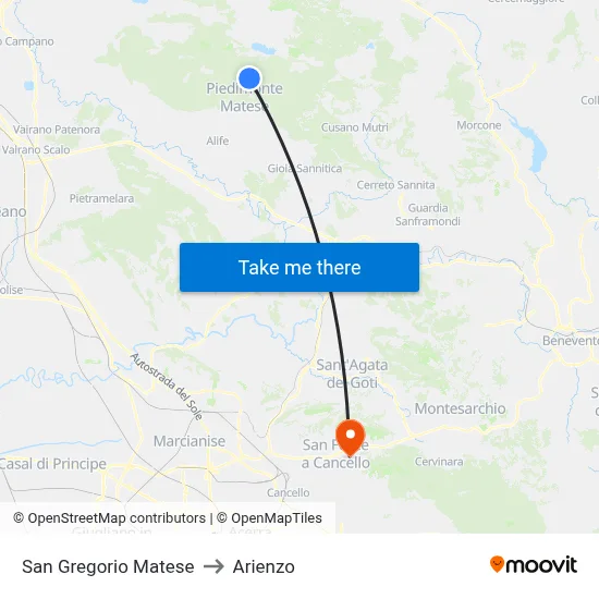 San Gregorio Matese to Arienzo map