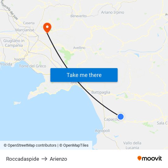 Roccadaspide to Arienzo map