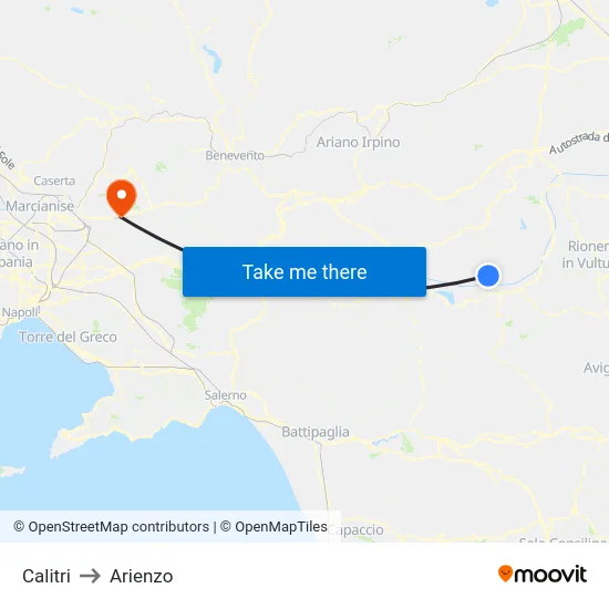 Calitri to Arienzo map