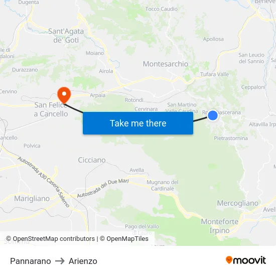 Pannarano to Arienzo map