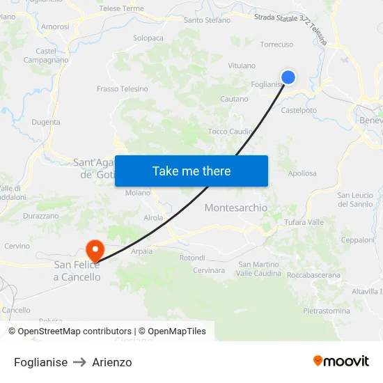 Foglianise to Arienzo map