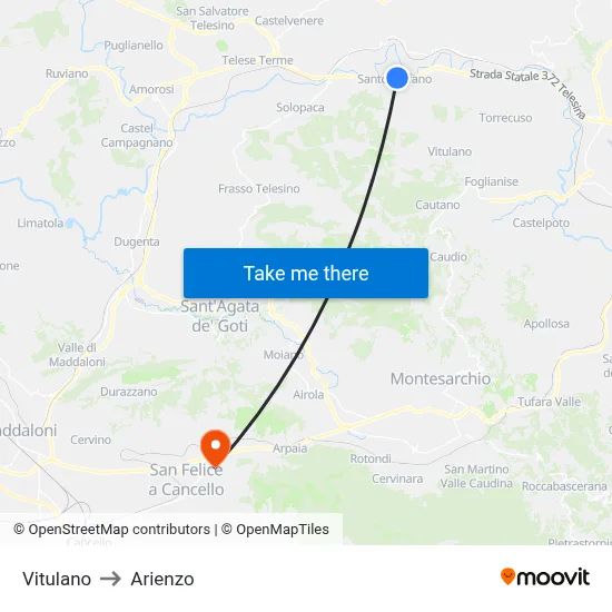 Vitulano to Arienzo map