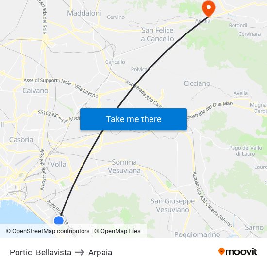 Portici Bellavista to Arpaia map