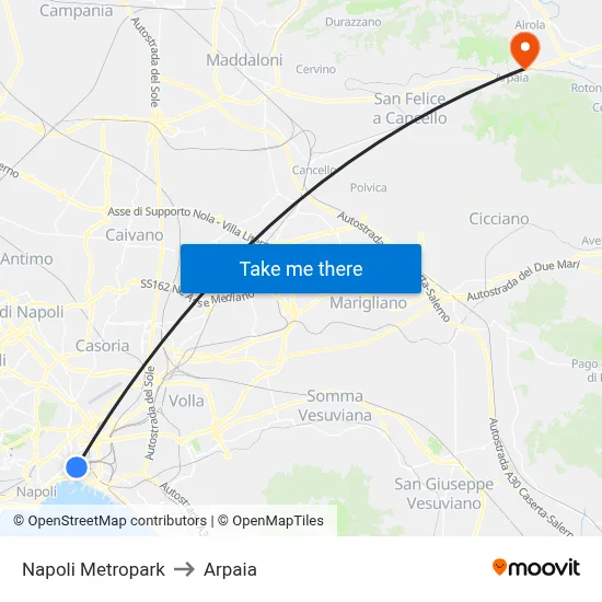 Napoli Metropark to Arpaia map