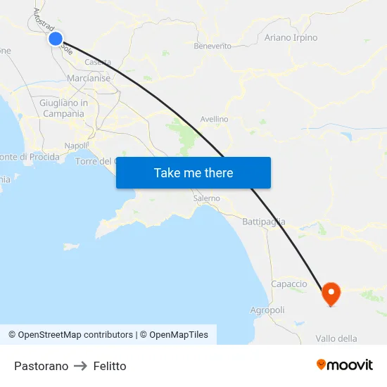 Pastorano to Felitto map
