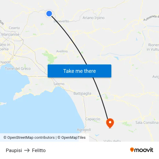 Paupisi to Felitto map