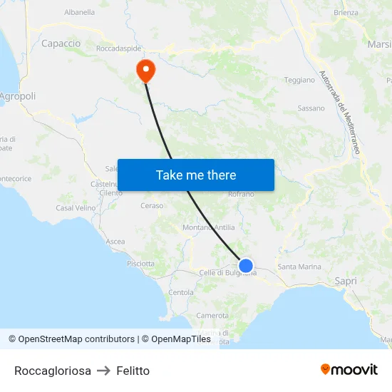 Roccagloriosa to Felitto map