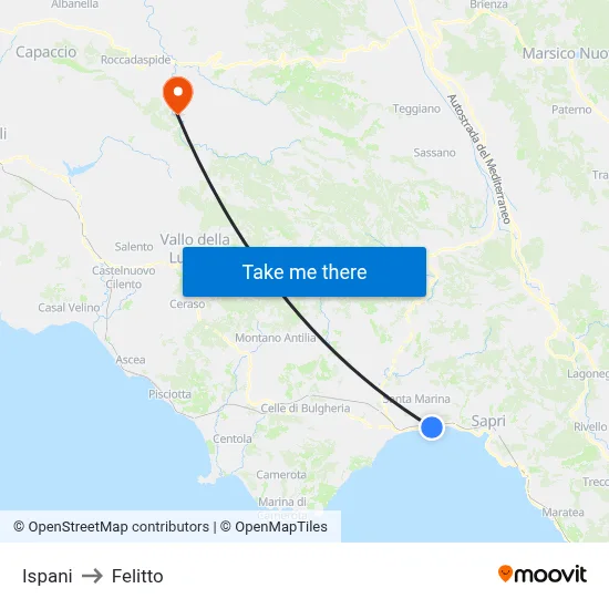 Ispani to Felitto map