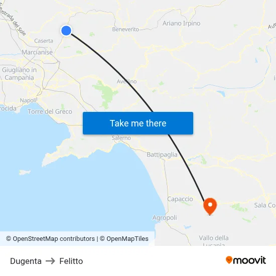 Dugenta to Felitto map