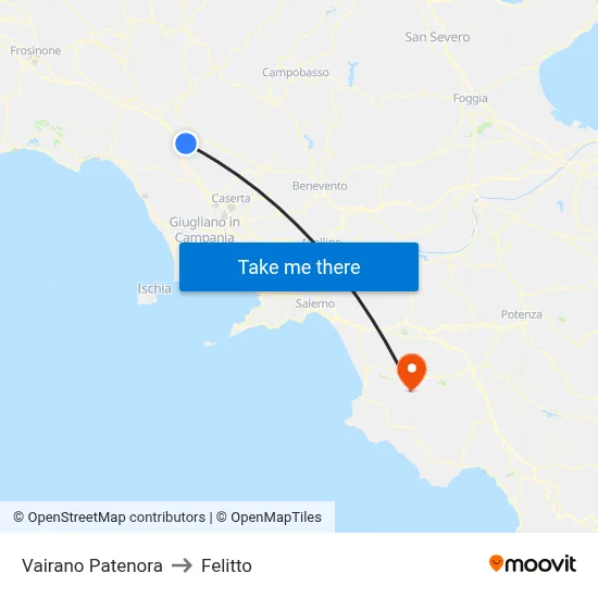 Vairano Patenora to Felitto map