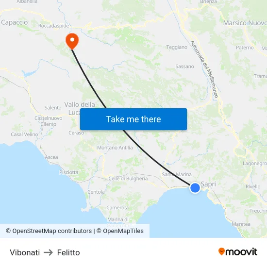 Vibonati to Felitto map