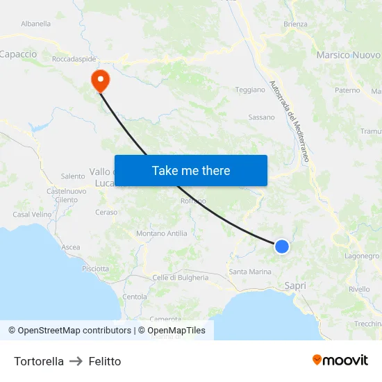 Tortorella to Felitto map
