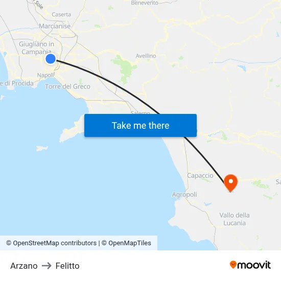 Arzano to Felitto map