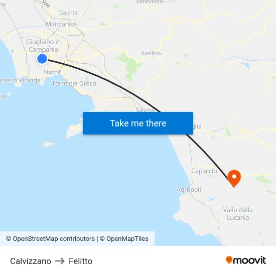 Calvizzano to Felitto map