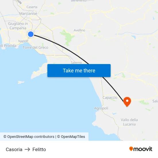 Casoria to Felitto map